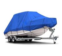 Trailerable Boat Cover, 210D Marine Grade Polyester Canvas Waterproof Boat Cover For V-Hull, Tri-Hull, Runabout, Fishing Boat, Bass Boat, Blue(Color:17-19FT)