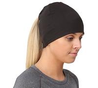 TrailHeads Ponytail Hat - Adrenaline Series | Women’s Running Beanie with Reflective Accents | Black Skull Cap - Black