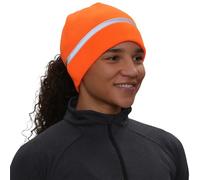 TrailHeads Women's Ponytail Hat | Reflective Cold Weather Running Beanie | Hat for Running, Hiking, XC Skiing - Hunter Orange