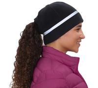 TrailHeads Women's Ponytail Hat | Reflective Cold Weather Running Beanie | Hat for Running, Hiking, XC Skiing - Black