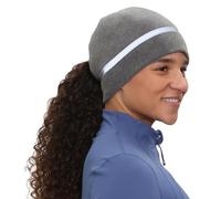 TrailHeads Women's Ponytail Hat | Reflective Cold Weather Running Beanie | Hat for Running, Hiking, XC Skiing - Heather Grey