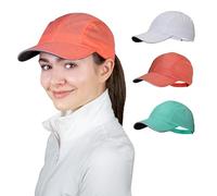 TrailHeads Women's Race Day Performance Running Cap, Lightweight & Quick Drying Mesh Sports Hat with Reflective Trim, Adjustable Fit - White-Seafoam-Coral 3-pk