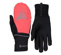 TrailHeads Women's Touchscreen Gloves with Reflective Waterproof Mitten Shell - Convertible Running Gloves - Black/Bright Coral - Reflective - small/medium