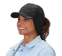 TrailHeads Women's Winter Ponytail Hat | Trucker Hat with Drop Down Ear Warmers (Quilted/Black)