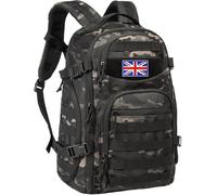 TRAILKICKER 35L Tactical Laptop Backpack Military Molle Army Assault Pack 3 Day Bug Out Bag Hiking Treeking Camouflage Hunting Backpack for Men w/United Kingdom Flag Patch (Camouflage)