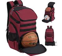 TRAILKICKER Basketball Bag Backpack with Ball Holder Multi-Sport Backpack for Soccer Volleyball Football Baseball Helmet (TK2-Burgundy, Large)