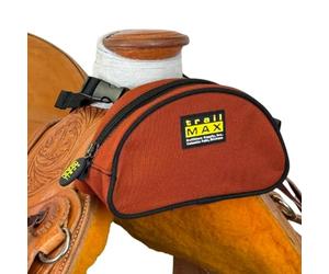 TrailMax Original Saddle Bag for Western and Endurance Saddles; Mobile Phone Saddle Horn Bag; Saddle Horn Bag for Horses; Trail Riding Mobile Phone Pom Bag, Rust with black piping, 20,3 x 8,9 x 6,3 cm