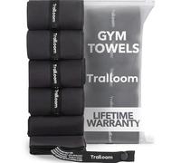 Trailoom Microfiber Sweat Absorbing Workout Towel, Fast Drying, Odor-Free, Lightweight, Durable Men & Women Sport Gear for Gym, Beach, Travel, Camping, Yoga, Set of 5 Black