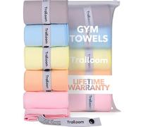 Trailoom Microfiber Sweat Absorbing Workout Towel, Fast Drying, Odor-Free, Lightweight, Durable Men & Women Sport Gear for Gym, Beach, Travel, Camping, Yoga, Set of 5 Pastel Colors