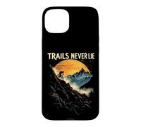 TRAILS NEVER LIE Mountain Biker Sunset Scene Case for iPhone 15 Plus