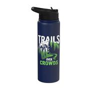 Trails Over Crowds Calm Outdoors Nature Therapy Hiking Hiker Stainless Steel Insulated Water Bottle