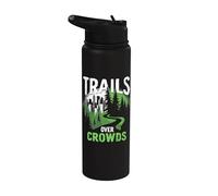 Trails Over Crowds Calm Outdoors Nature Therapy Hiking Hiker Stainless Steel Insulated Water Bottle