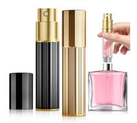 Traimber-seven Perfume Atomiser, 5ml Perfume Travel Bottle, Refillable Perfume Bottle Mini Atomiser Spray Perfume Dispenser Refill Bottle fits Purse Handbag Pocket for Women and Men (Black+Gold)