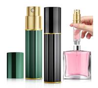 Traimber-Seven Perfume Atomiser, 5ml Refillable Perfume Bottle, Mini Atomiser Spray Bottle, Black+Green Aluminium, Efficient Nano Spray Nozzle