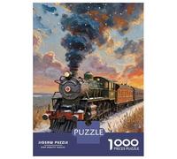 Train 1000 Pc Jigsaw Steam Train Autumn Field Sunset Puzzle Stressful Workers Anxiety Relief Home Wall Art Cognitive Training 38x26cm/1000pcs