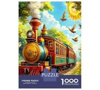 Train 1000 Pc Sturdy Paper Board Golden Steam Train in Lush Forest Puzzle Family with Kids 8+ Wall Decor Vibrant Colors 38x26cm/1000pcs