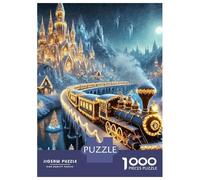 Train 1000 Pc Sturdy Paper Board Golden Train Ice Castle Winter Night Puzzle Parent-Child Interactive Game Unique Artwork HD Printing 38x26cm/1000pcs