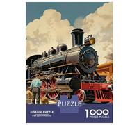 Train 1000 Pc Sturdy Paper Board Vintage Steam Train with Workers Puzzle Parent-Child Families Home Leisure Unique Artwork 38x26cm/1000pcs