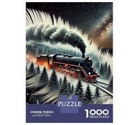 Train 1000 Piece Sturdy Paper Board Steam Train Blizzard ForestPuzzle Parent-Child Families Home Leisure Unique Artwork Design 70x50cm/1000pcs
