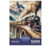 Train 1000 Piece Thickened Paper Steam Train Stone Bridge Mountain Valley Puzzle Grown-Ups Relaxation Hobby Easy to Store Engaging Teaser 70x50cm/1000pcs