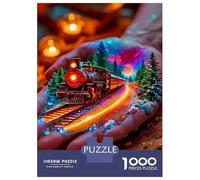 Train 1000 Pieces Eco-Friendly Paper Hands Holding Colorful Toy Train Lights Puzzle Adult Hobbyists Portable Mind Decompression Hours Fun 70x50cm/1000pcs