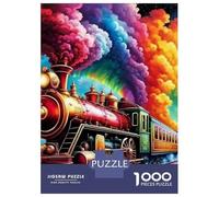 Train 1000 Pieces Recycled Jigsaw Steam Train Rainbow Smoke Vibrant Puzzle Stressful Workers Anxiety Relief Home Wall Art Cognitive Training 70x50cm/1000pcs