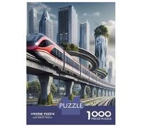 Train 1000 Pieces Recycled Modern Train City Elevated Track Buildings Puzzle Stressful Workers Anxiety Relief Home Wall Art 70x50cm/1000pcs