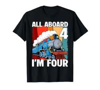 Train 4th Birthday All Aboard I'm Four 4 Years Old Boy T-Shirt