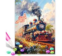 Train American Flag 5D Diamond Art Kits Adults 12x16 Inch Diamond Art Kit for Beginners, DIY Full Drill Diamond Painting Gem Art and Crafts, for Gift Home Wall Decor 11031
