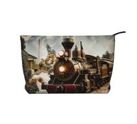 Train and Railway Print Corduroy Makeup Bags, Makeup Bag Organizer Small, Toiletry Pouch,Multifunctional Travel Makeup Bag for Women's Gift