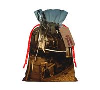 Train And Railway Print Drawstring Bags Burlap Gifts Bag With Drawstring Gift Bags For Wedding/Party/Festival/Storage