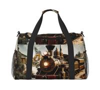Train and Railway Print Travel Tote Bag 50 x 33 x 26 Folding with Should Strap & Dual Handles for Weekend Trips, Gym, Business Travel & Airport Carry-On