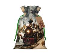 Train And Railway Printed Christmas Drawstring Gift Bags-Xmas Wrapping Bags,Candy Bag,For Holiday Party Decorations,Wedding Party Supplies M Green Christmas Ribbon