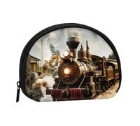 Train and Railway Printed Mini Coin Pouch, Shell Shape Zip Around Wallet, Small Zipper Pouch for Cash, Cards, Keys, Lipstick, Storage Pouch, Travel Organizer