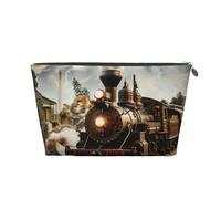 Train and Railway Printed Travel Cosmetic Bags with Silver Zipper Makeup Organizer Cosmetic Case Toiletry Bag for Women Mom Girls