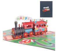 Train Birthday Card 3D Pop Up Funny Train Birthday Gift 3D Pop up Greeting Cards with Envelope Greeting Cards Perfect for Boys Girl Kids (Red Black)