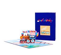 Train Birthday Card 3D Pop Up Funny Train Birthday Gift 3D Pop up Greeting Cards with Envelope Greeting Cards Perfect for Boys Girl Kids (Blue)