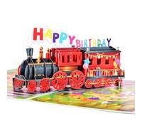 Train Birthday Card 3D Pop Up Funny Train Birthday Gift 3D Pop up Greeting Cards with Envelope Greeting Cards Perfect for Boys Girl Kids (Red)