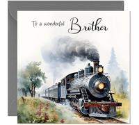 Train Brother Birthday Card - Locomotive Traditional Steam Train Birthday Cards for Brother Bro