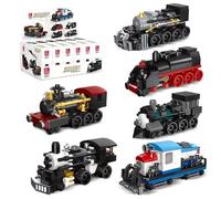 Train Building Blocks Set, 6 Pcak Mini Steam Locomotive trains Model Set, City Freight Train Engineering Building Toys, Creative Gifts for Children and Adult(92307)