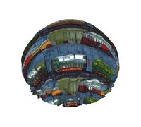 train Cars Shower Cap for Women Men, Adjustable Reusable Shower Bonnet Double Layer Waterproof Bath Caps, EVA Lining, Elastic Band Hair Cap for All Hair Lengths
