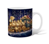 Train Ceramic Coffee Mug, Christmas Festive Bear Presents Christmas Gold Novelty Work Drinking Mugs with Handle Gift for Friends Family Co-Worker Lovers Eldership Senior 11 Oz