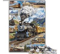 Train Collage Adult Jigsaws 1000 Piece, Educational Games DIY Toys with Matching Poster And Trivia Sheet for Age 14+ 50x75cm