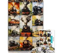 Train Collage Jigsaw Puzzles for Adults Teenagers Jigsaws Puzzle,Pattern Assembly Fun at Home Activities,Birthday Present,Travel Gifts (38x26cm)