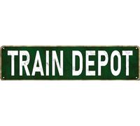 Train Depot Street Amusement Park Scenic Retro Road Metal Tin Signs for Country Farm Man Cave Decor 4x16 inches