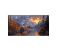 Train Diamond Art Kits Adults with Diamond Art Accessories, 5D DIY Color Crystal Gem Crafts Kits for Kids, Sunset Rhinestones Paint by Numbers on Canvas 48x24 in, Wall Artwork for Room Decor 2509-6305