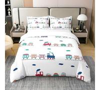 Train Double Duvet Cover Boy Cartoon Bedding Sets 3D Print 3 Pieces Soft Brushed Microfiber Quilt Cover 200x200 cm + 2 Pillowcases with Zipper J735