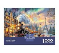 Train Fantasy 1000 Piece Sturdy Cardboard Jigsaw Puzzles Parisian Street with The Eiffel Tower for Puzzle Collectors Office Break Puzzle 70x50cm/1000pcs