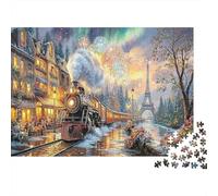 Train Fantasy Paperboard Train by Eiffel Tower at Night Classic Jigsaw Puzzle Collectible Secret Santa Gift 70x50cm/1000pcs