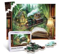 Train Forest Book Jigsaw Puzzles for Adults 500 Pieces Magic Vintage Plant Bookshelf Wooden Puzzles Nature Tree Fantasy Book Puzzle for Books Lovers Fun Family Game Challenging Activity Home Decor